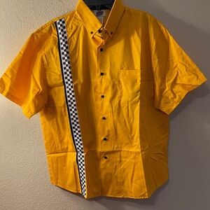 Vibrant Yellow Casual Button Down Shirt with Checkered Detail